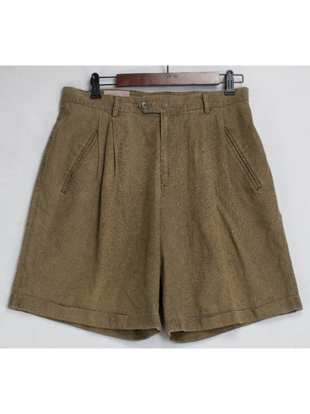 Alfani Women’s Pleated Linen Cotton Khaki Shorts 34 Waist Pockets